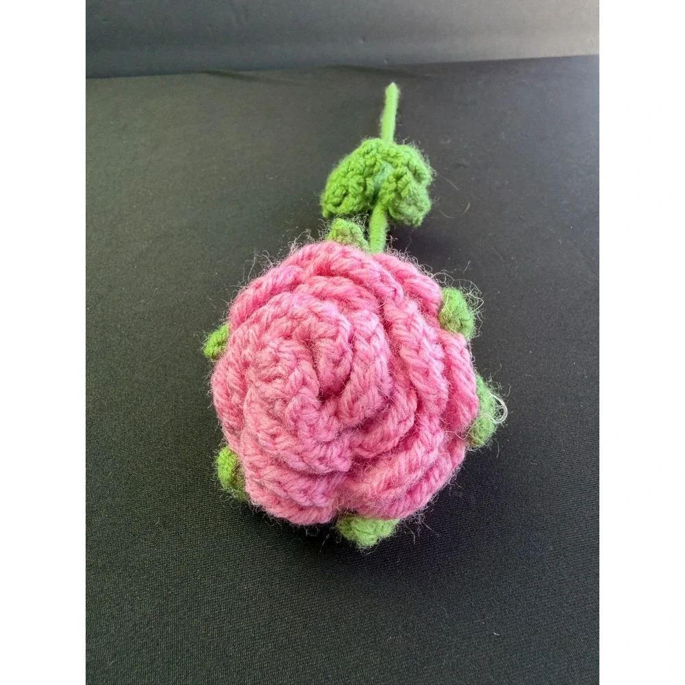 Handmade Crochet Flower Bouquet 5pc Pink Purple Roses Tulip Cottagecore Decor